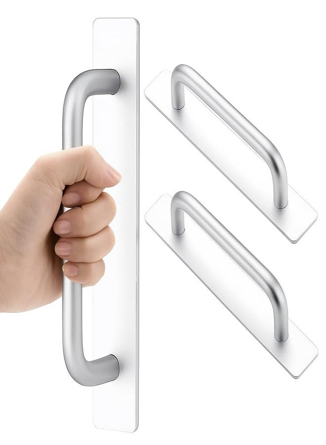 DHVSAM Adhesive Cabinet Handles, Self-Stick Instant Cabinet Handles Alloy No Drilling Push Pull Handles Helper for Kitchen Cabinet Drawer Window Sliding Closet (Silver, 2 Pcs) - Image 1